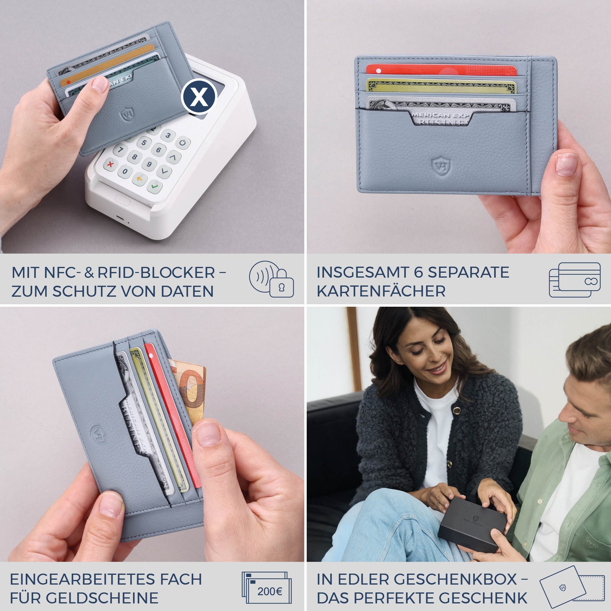 Kartenetui mit RFID-Schutz & 8 Kartenfächer (Genarbt)