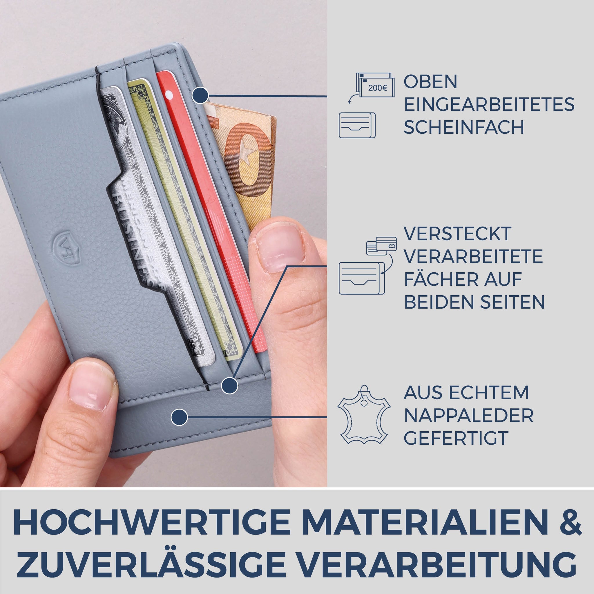 Kartenetui mit RFID-Schutz & 8 Kartenfächer (Genarbt)