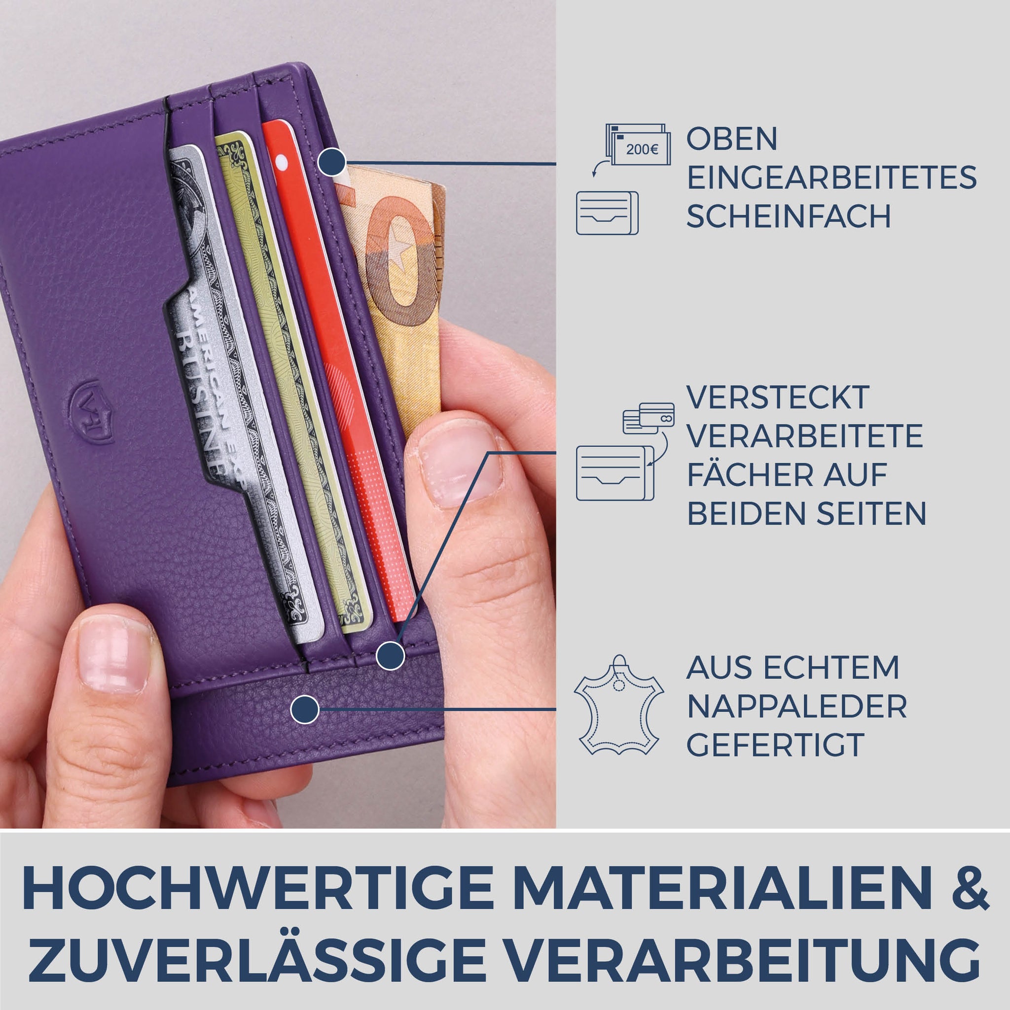 Kartenetui mit RFID-Schutz & 8 Kartenfächer (Genarbt)
