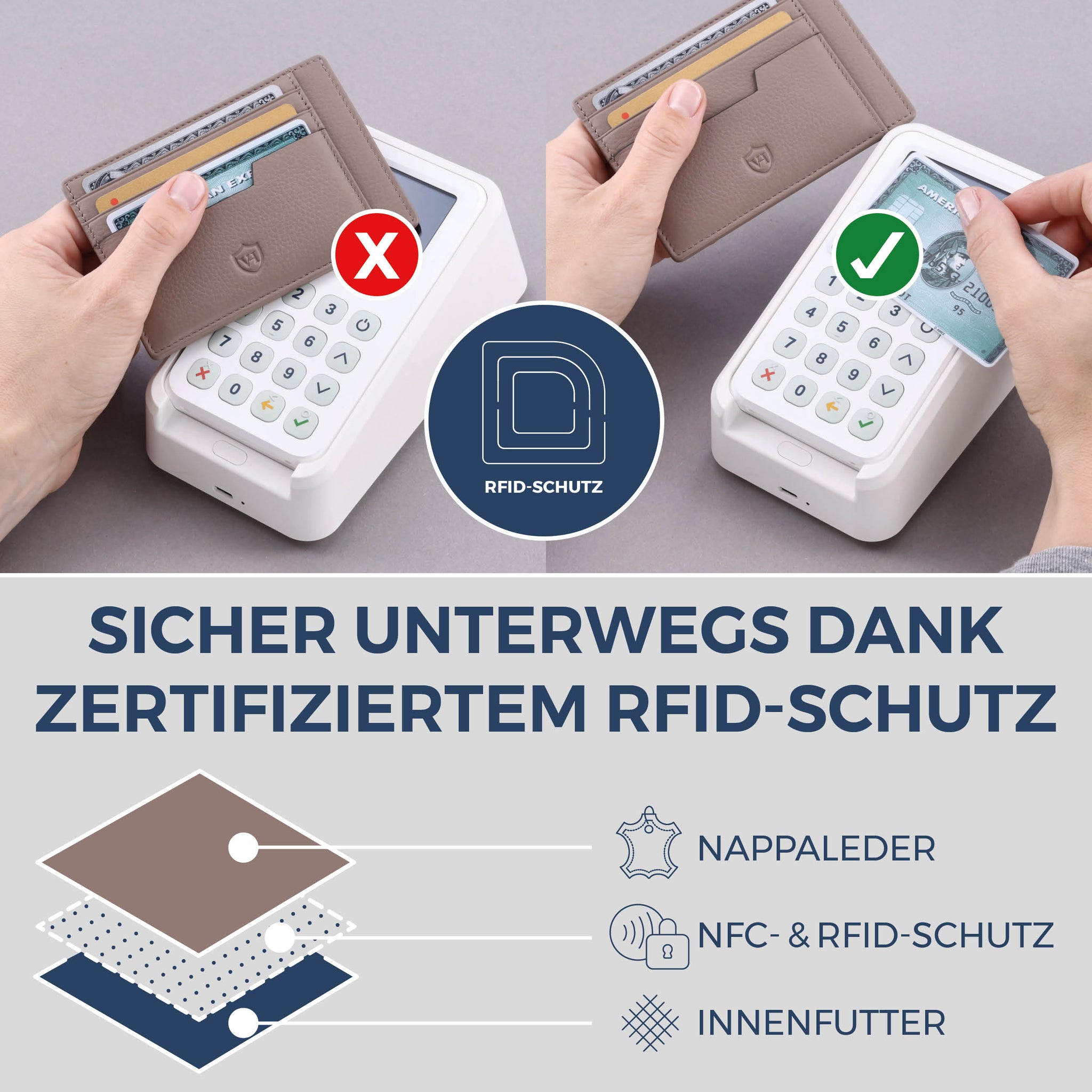 Kartenetui mit RFID-Schutz & 8 Kartenfächer (Genarbt)