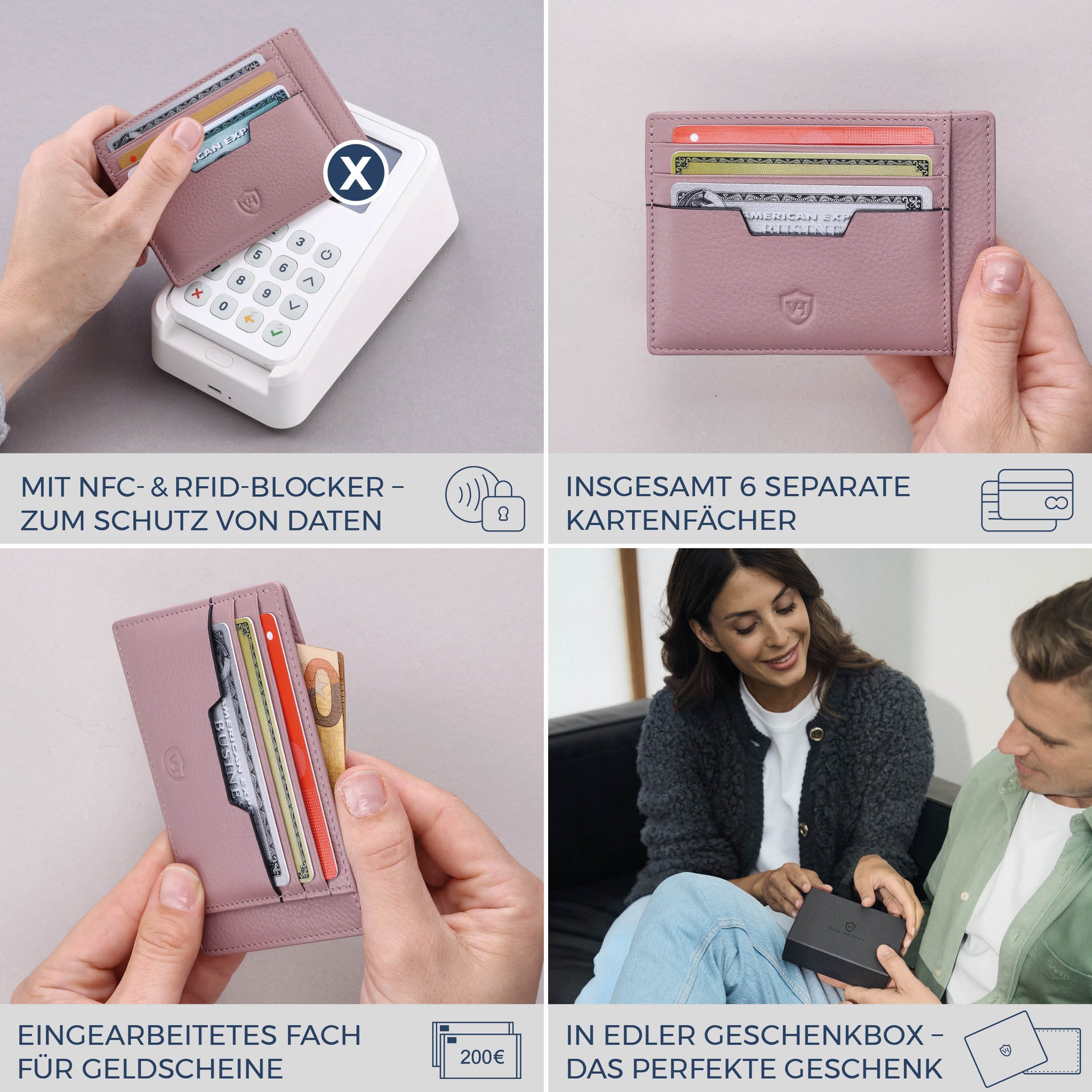Kartenetui mit RFID-Schutz & 8 Kartenfächer (Genarbt)