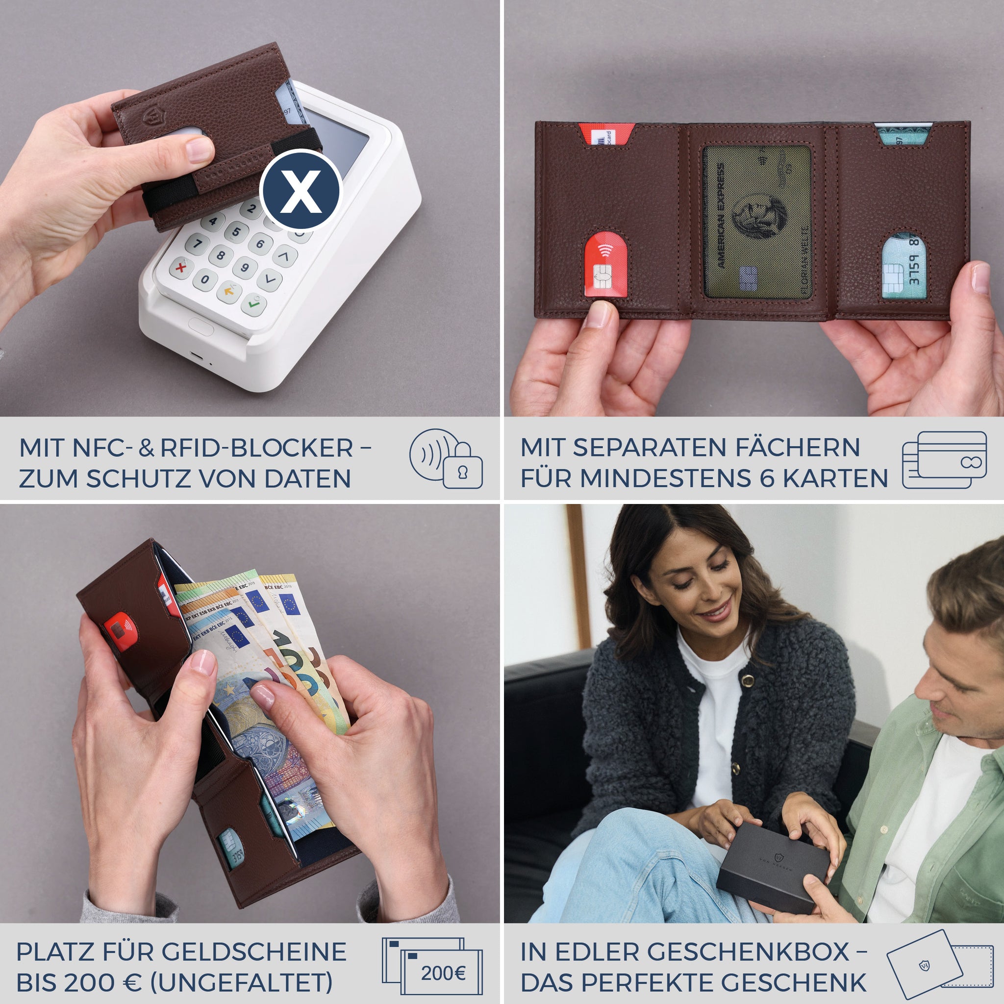 Slim Wallet mit RFID-Schutz & 6 Kartenfächer (Genarbt)