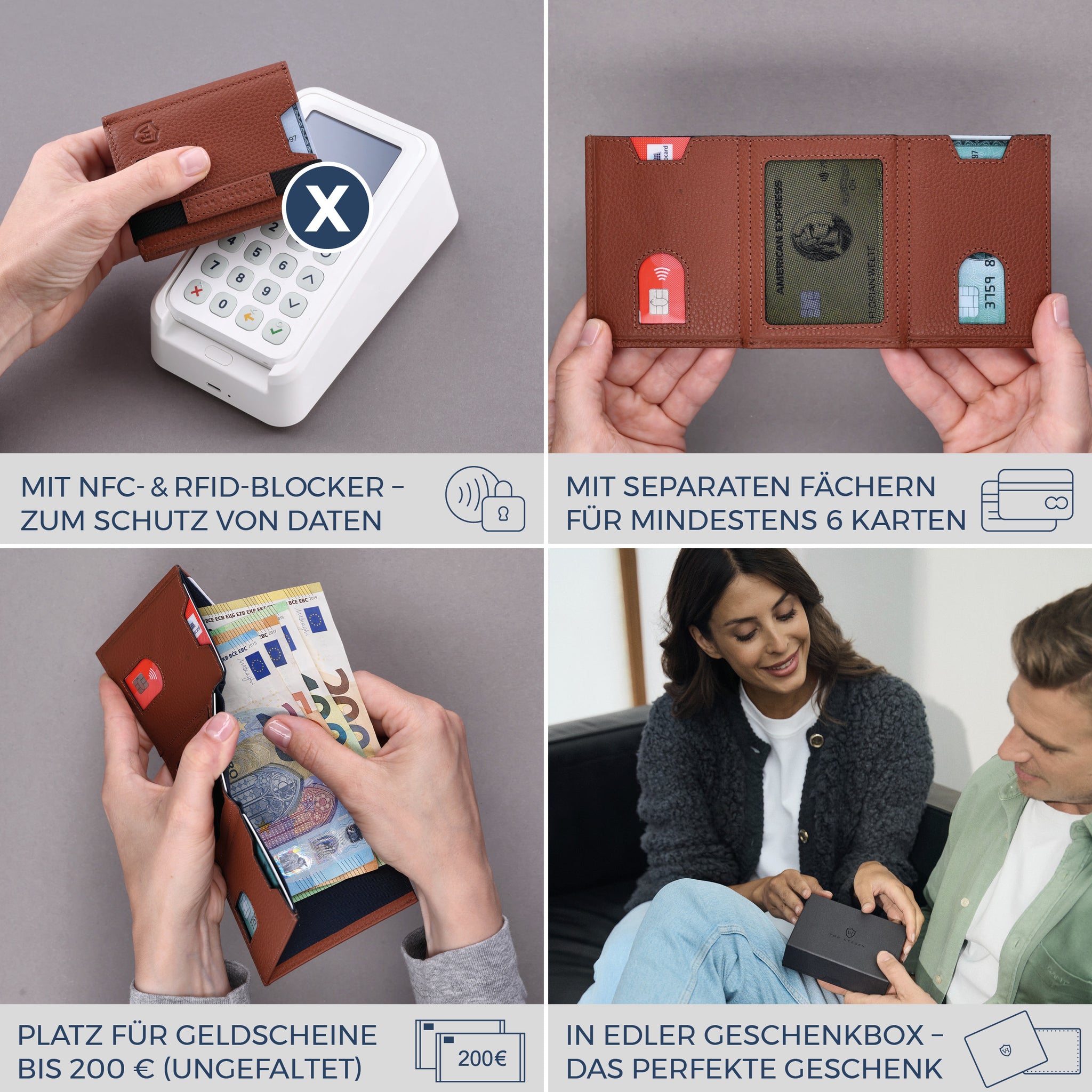 Slim Wallet mit RFID-Schutz & 6 Kartenfächer (Genarbt)