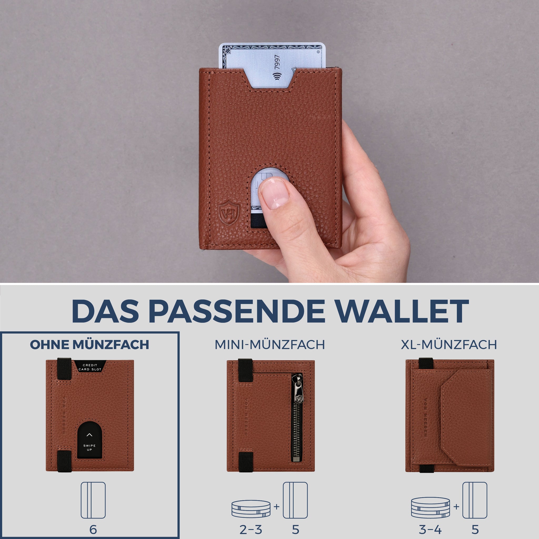 Slim Wallet mit RFID-Schutz & 6 Kartenfächer (Genarbt)