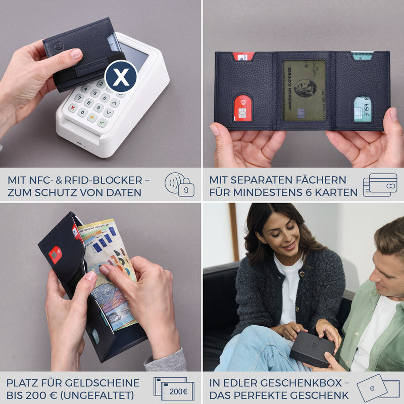 Slim Wallet mit RFID-Schutz & 6 Kartenfächer (Genarbt)