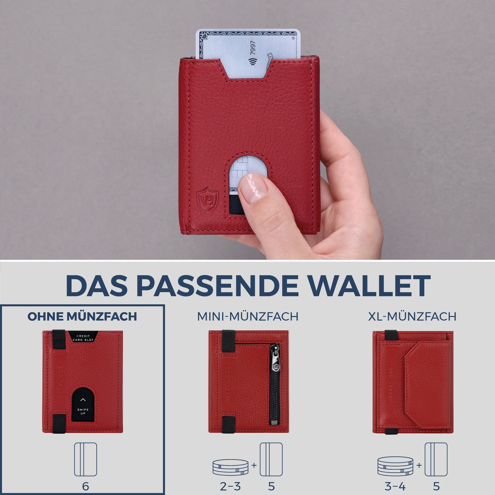 Slim Wallet mit RFID-Schutz & 6 Kartenfächer (Genarbt)