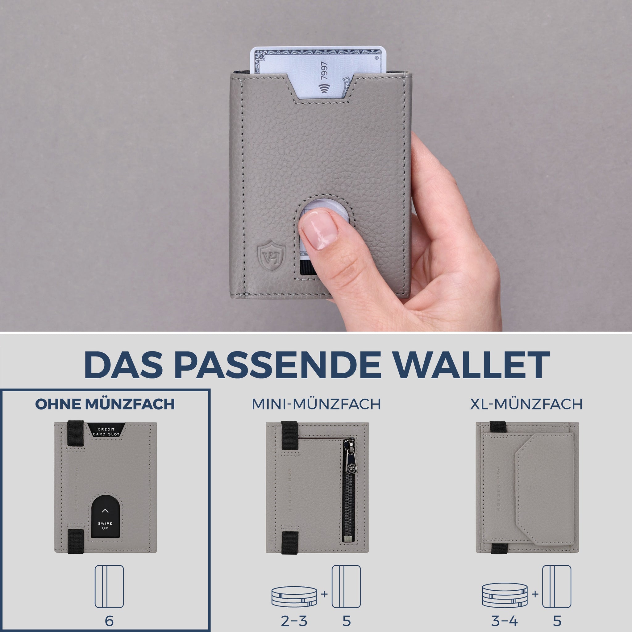 Slim Wallet mit RFID-Schutz & 6 Kartenfächer (Genarbt)