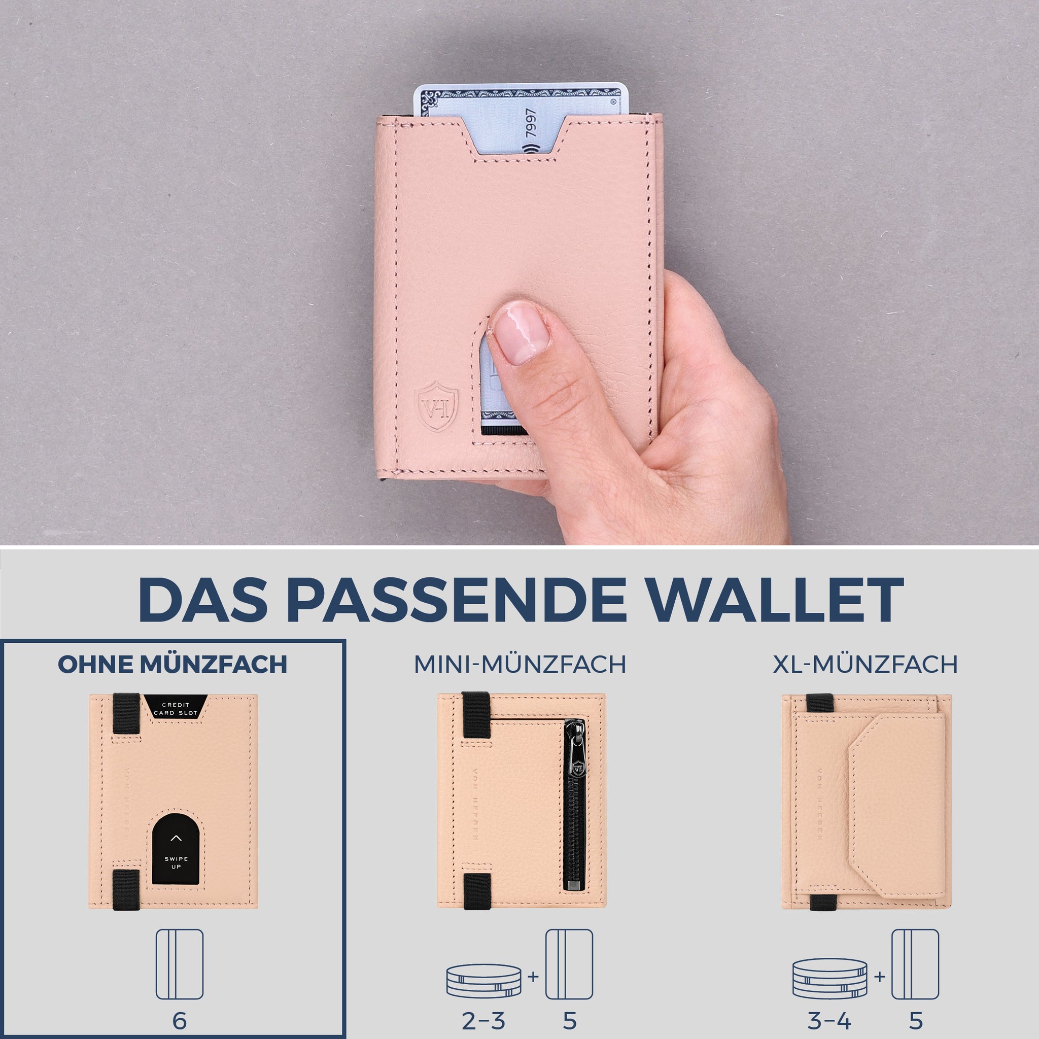 Slim Wallet mit RFID-Schutz & 6 Kartenfächer (Genarbt)