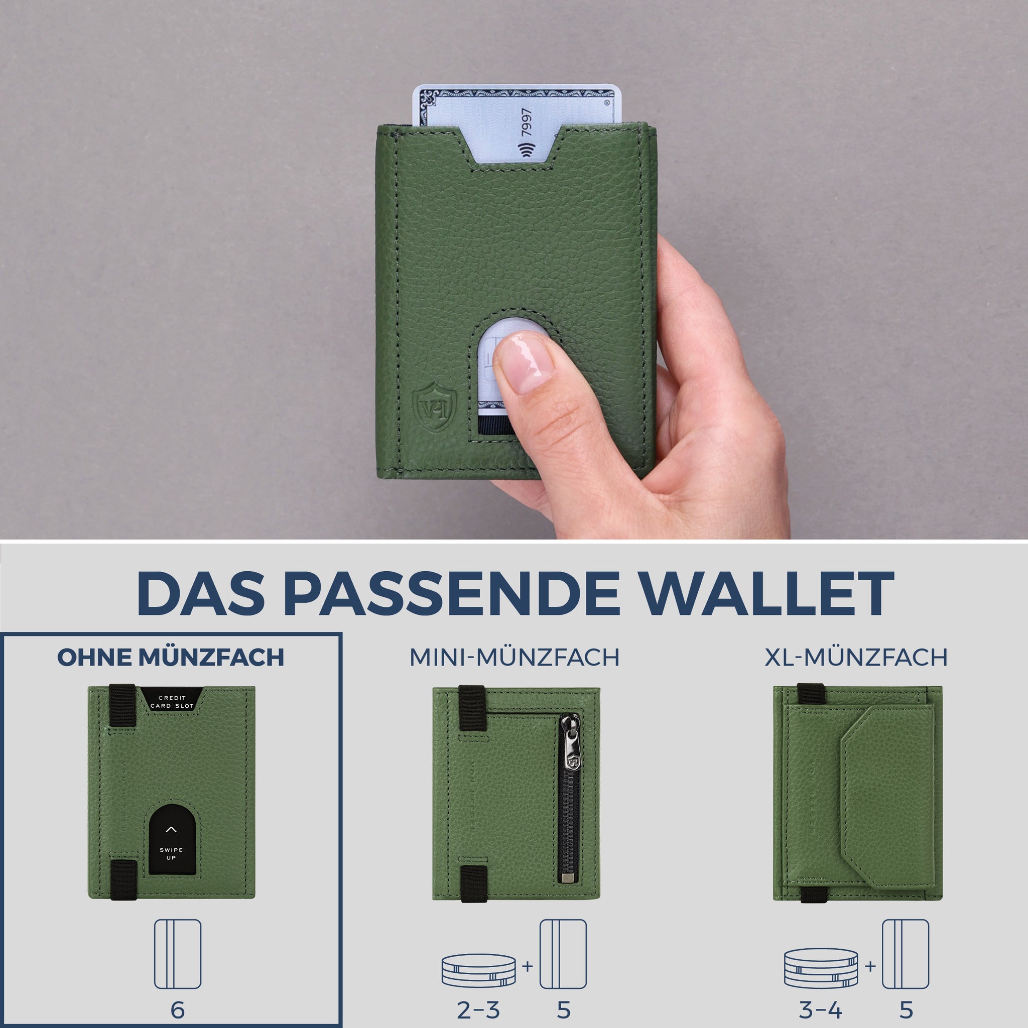 Slim Wallet mit RFID-Schutz & 6 Kartenfächer (Genarbt)