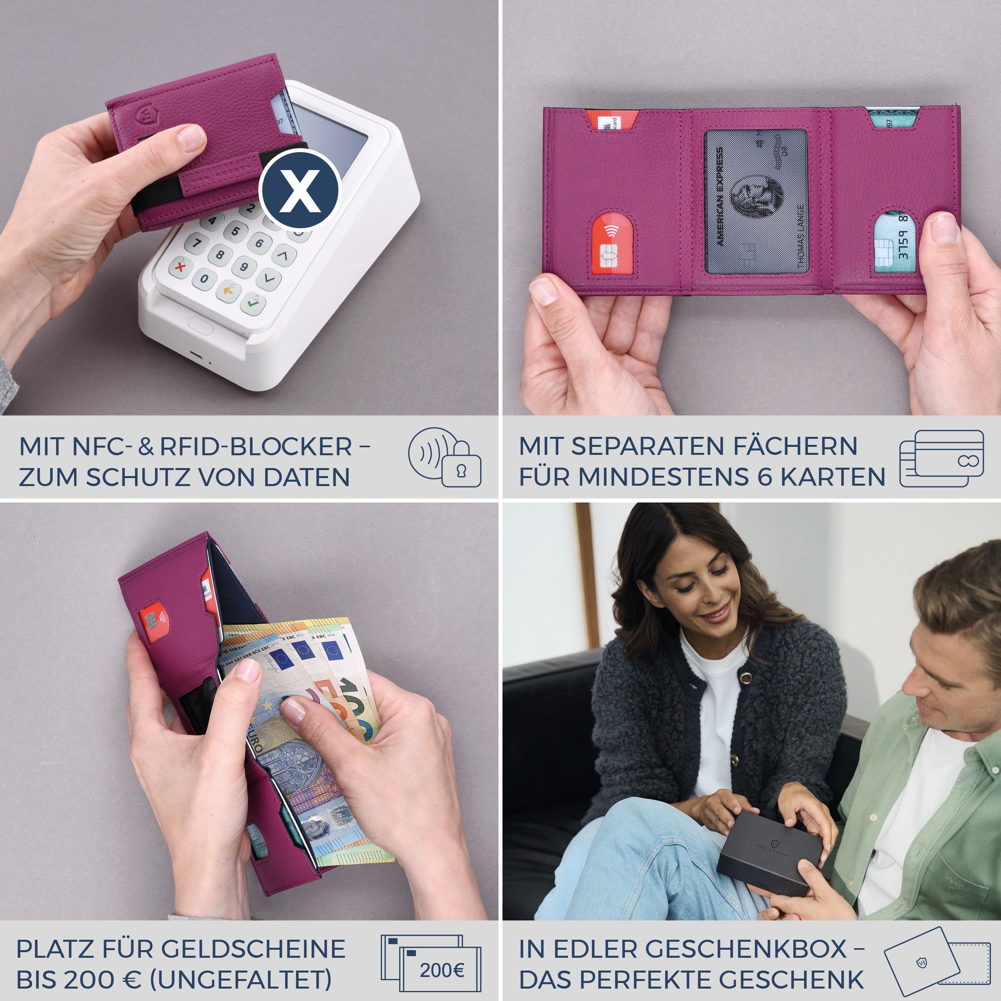 Slim Wallet mit RFID-Schutz & 6 Kartenfächer (Genarbt)