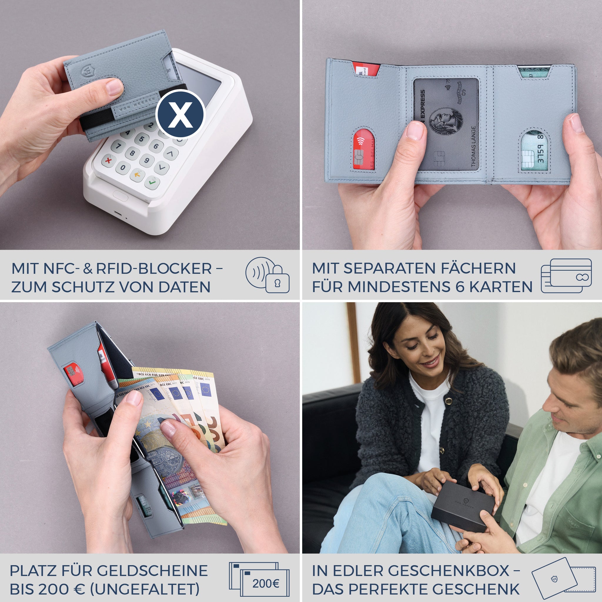 Slim Wallet mit RFID-Schutz & 6 Kartenfächer (Genarbt)