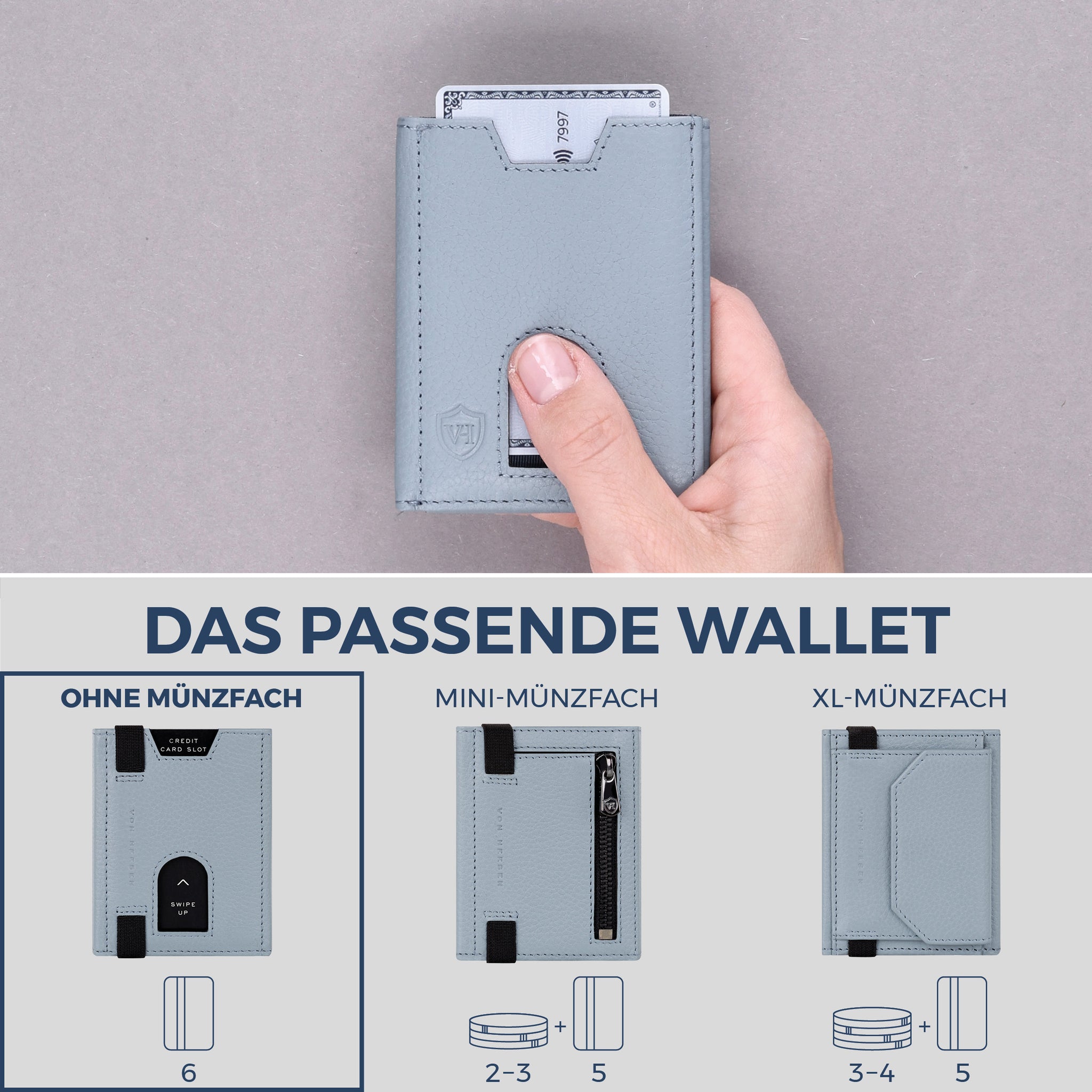 Slim Wallet mit RFID-Schutz & 6 Kartenfächer (Genarbt)