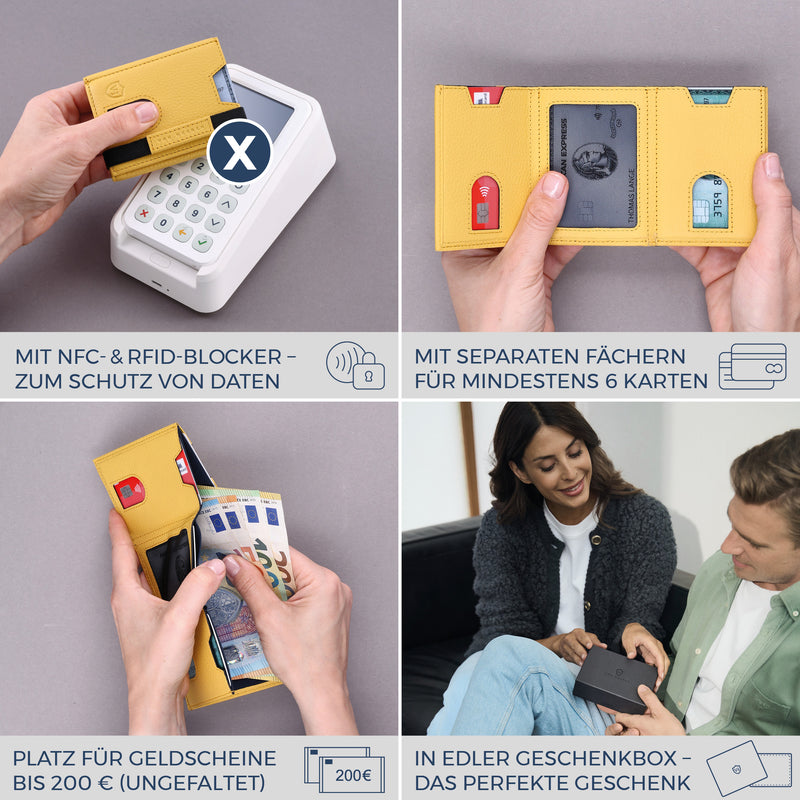 Slim Wallet mit RFID-Schutz & 6 Kartenfächer (Genarbt)