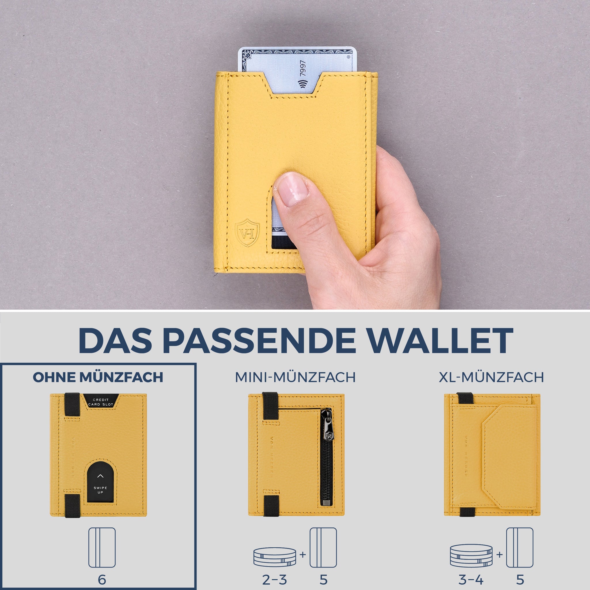 Slim Wallet mit RFID-Schutz & 6 Kartenfächer (Genarbt)