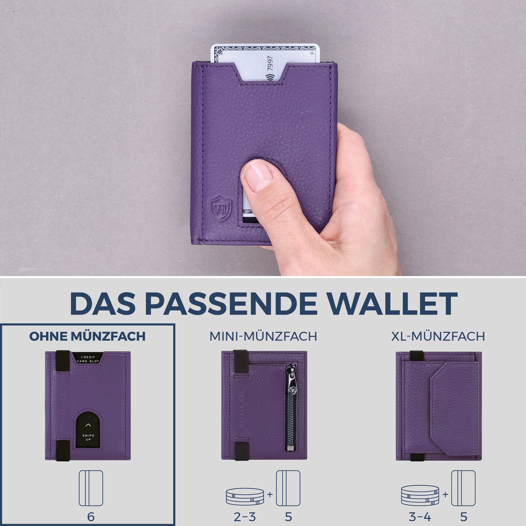 Slim Wallet mit RFID-Schutz & 6 Kartenfächer (Genarbt)