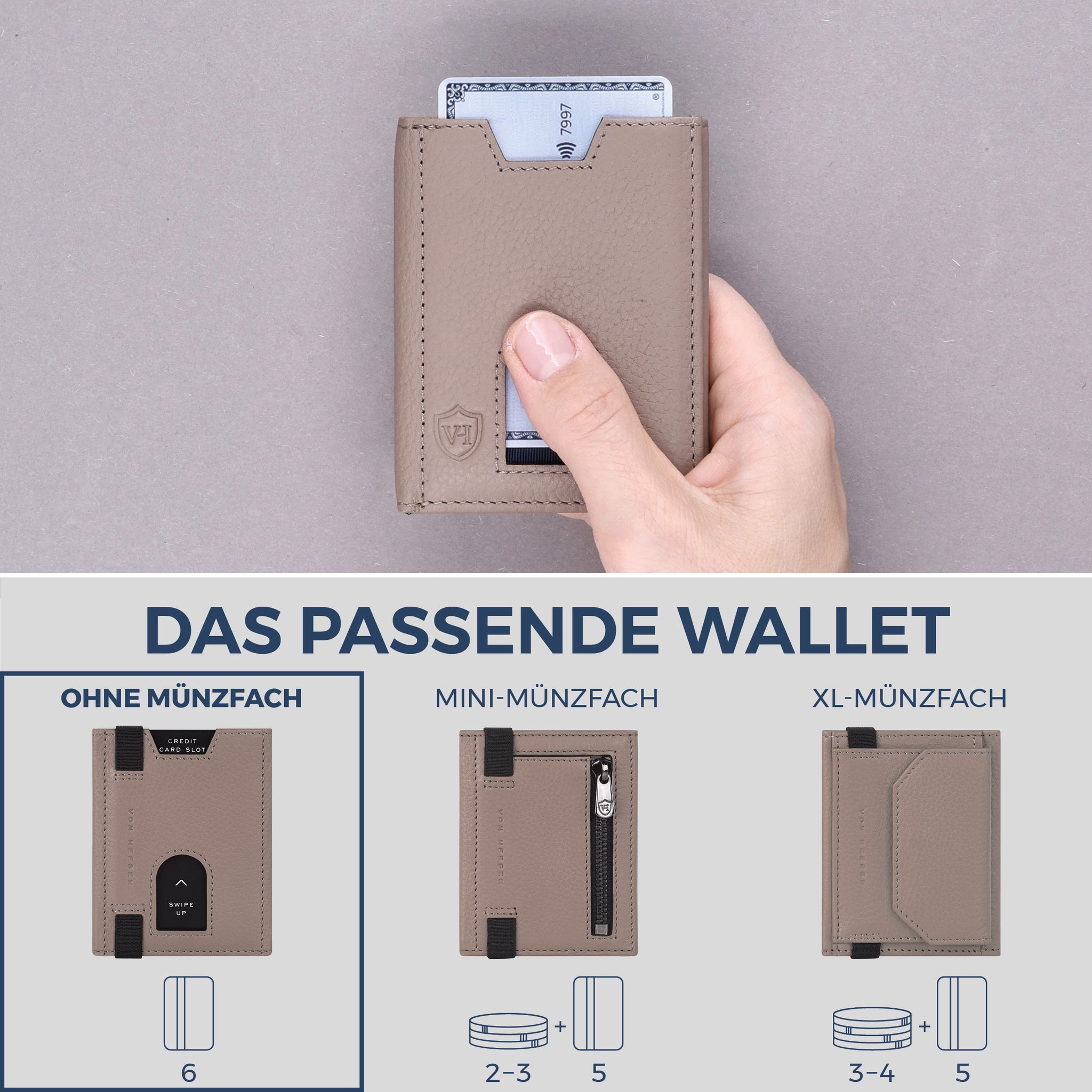 Slim Wallet mit RFID-Schutz & 6 Kartenfächer (Genarbt)