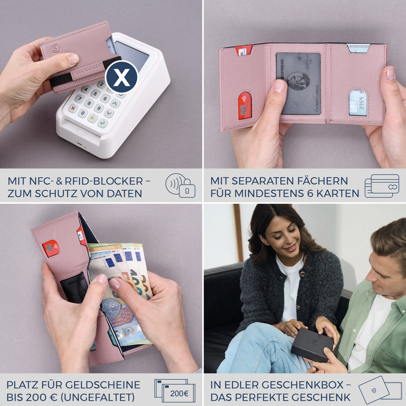 Slim Wallet mit RFID-Schutz & 6 Kartenfächer (Genarbt)