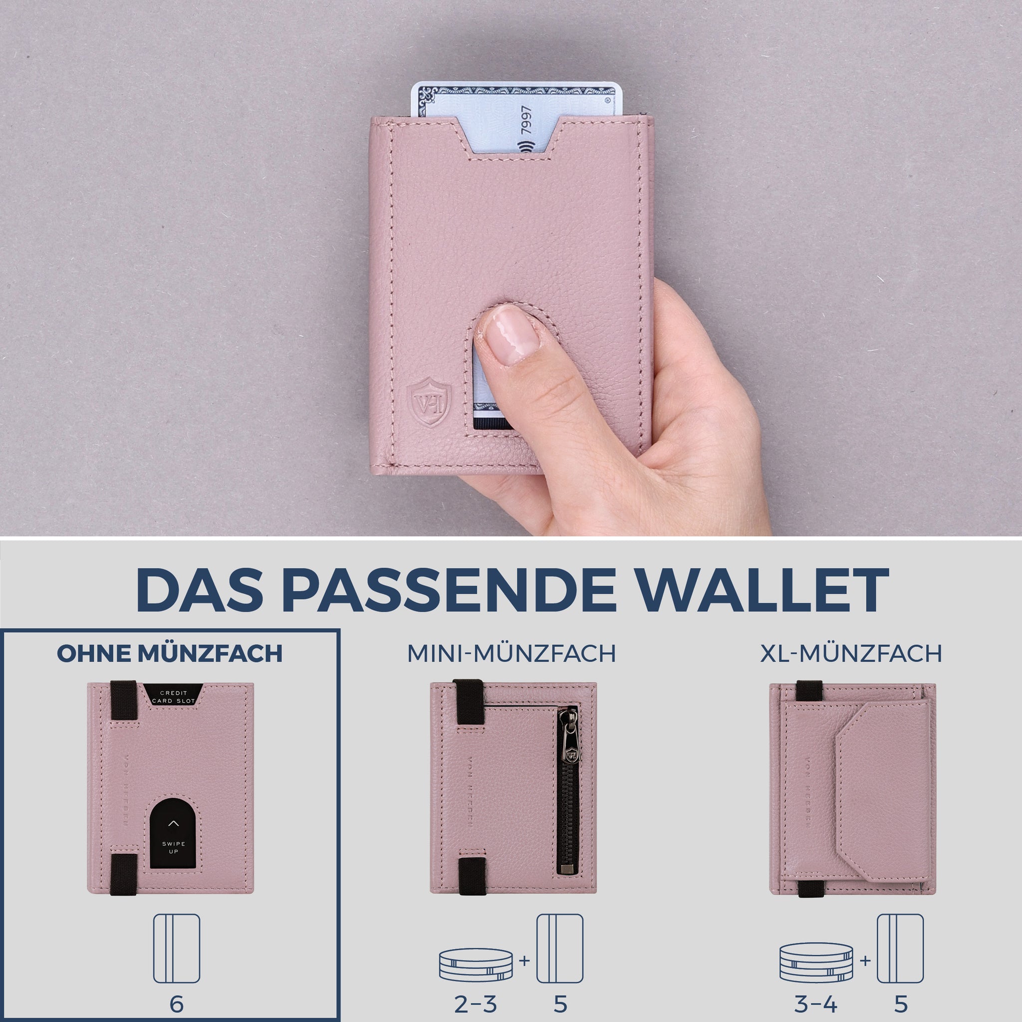Slim Wallet mit RFID-Schutz & 6 Kartenfächer (Genarbt)