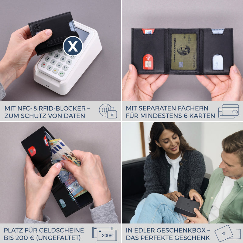 Slim Wallet mit RFID-Schutz & 6 Kartenfächer (Glatt)