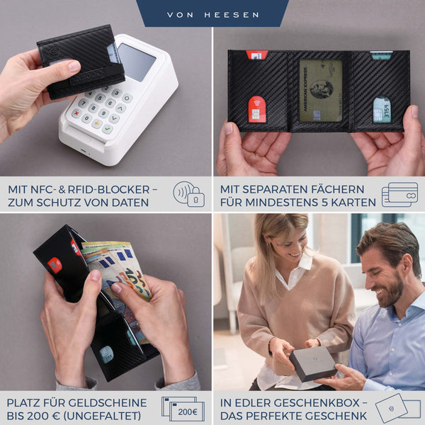 Slim Wallet mit RFID-Schutz, 5 Kartenfächer und Mini-Münzfach