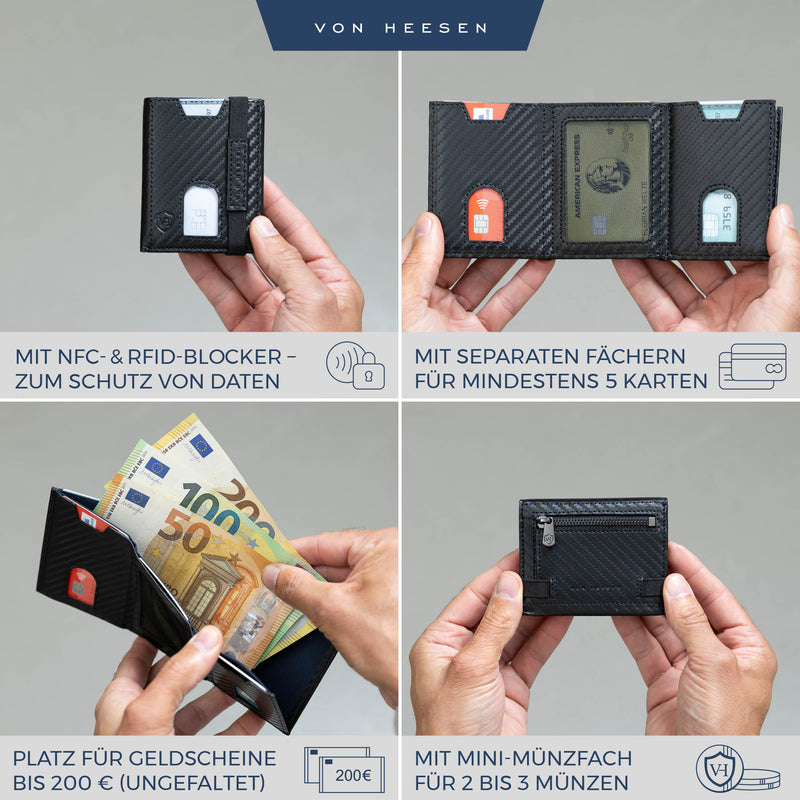 Slim Wallet mit RFID-Schutz, 5 Kartenfächer und Mini-Münzfach