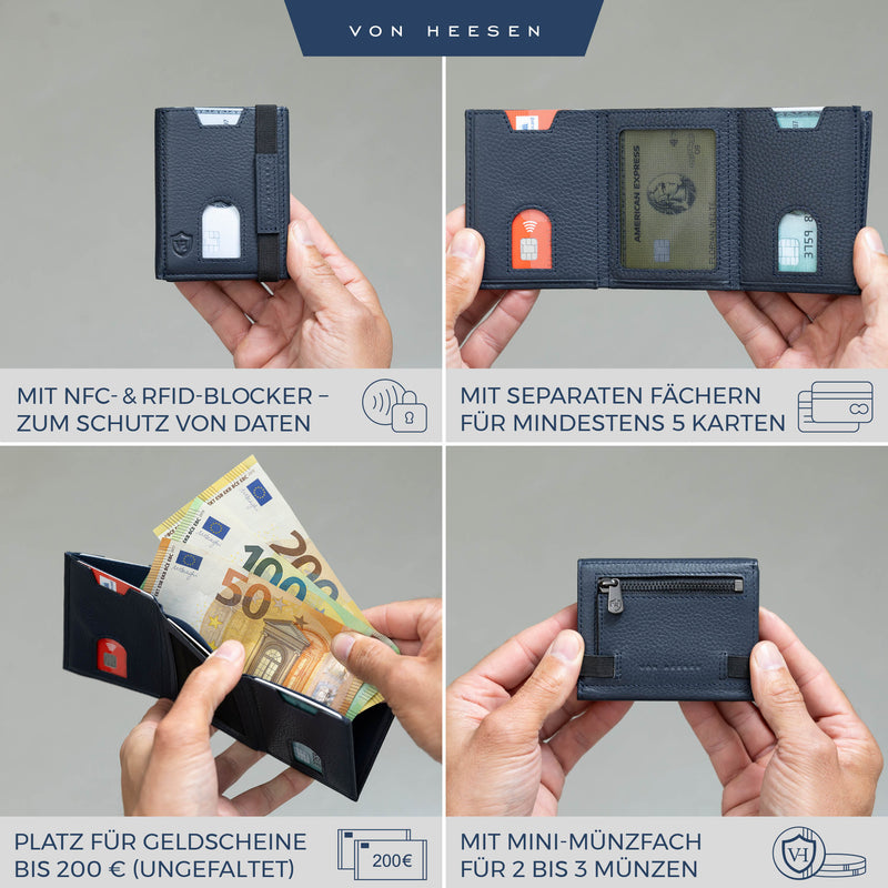Slim Wallet mit RFID-Schutz, 5 Kartenfächer und Mini-Münzfach