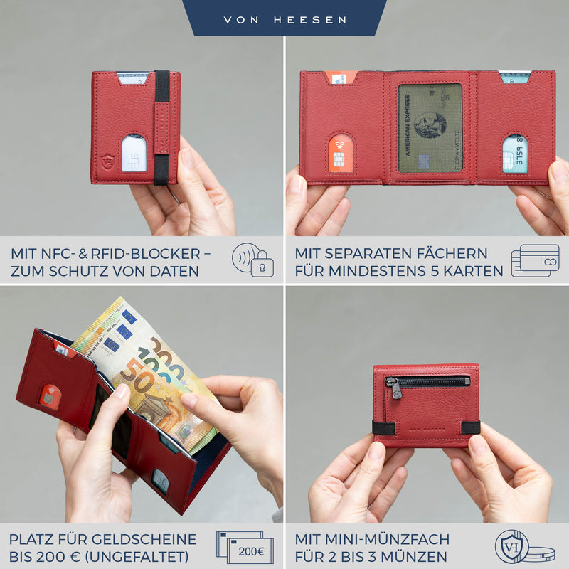 Slim Wallet mit RFID-Schutz, 5 Kartenfächer und Mini-Münzfach