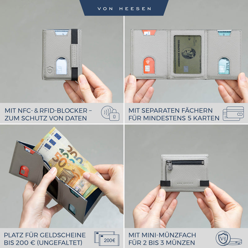 Slim Wallet mit RFID-Schutz, 5 Kartenfächer und Mini-Münzfach