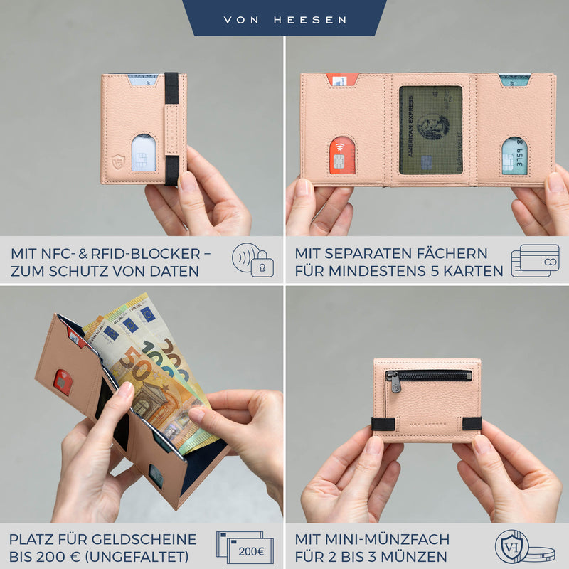 Slim Wallet mit RFID-Schutz, 5 Kartenfächer und Mini-Münzfach