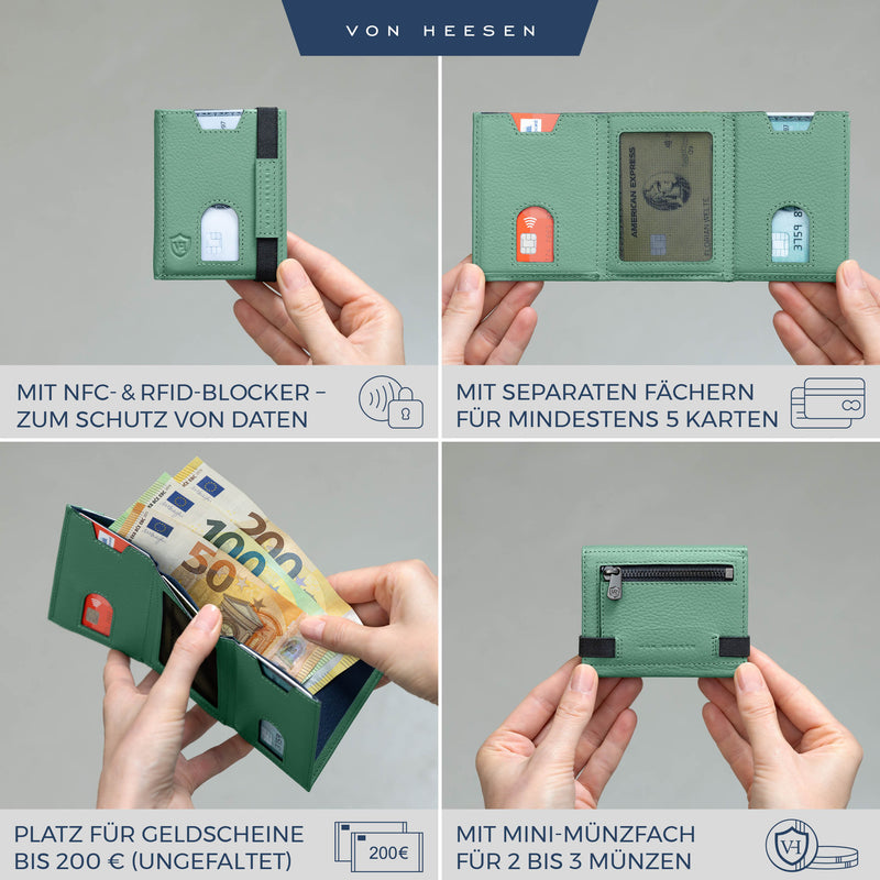 Slim Wallet mit RFID-Schutz, 5 Kartenfächer und Mini-Münzfach