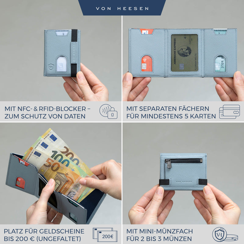 Slim Wallet mit RFID-Schutz, 5 Kartenfächer und Mini-Münzfach