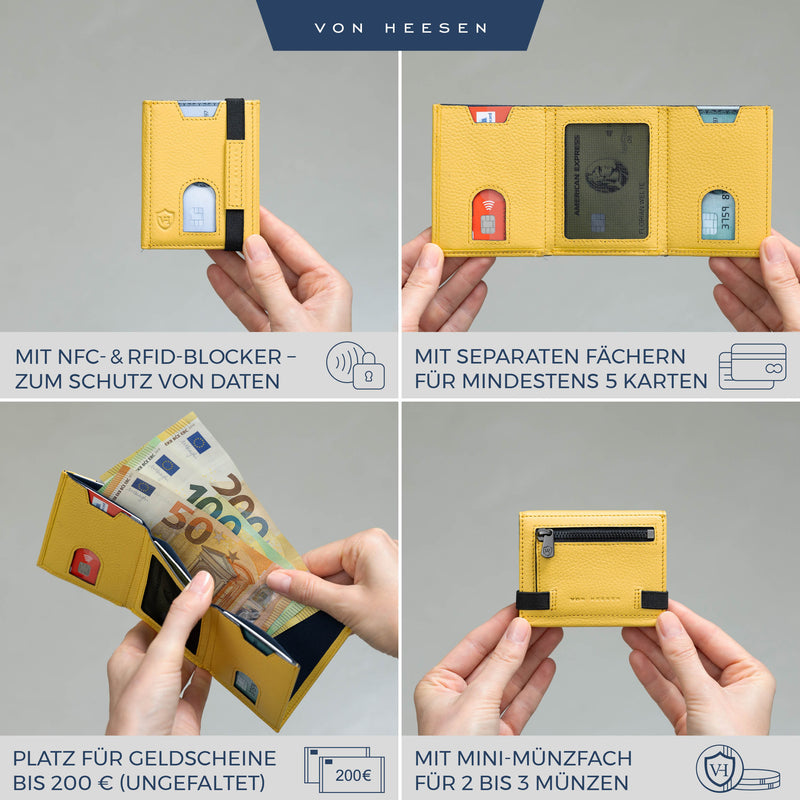 Slim Wallet mit RFID-Schutz, 5 Kartenfächer und Mini-Münzfach