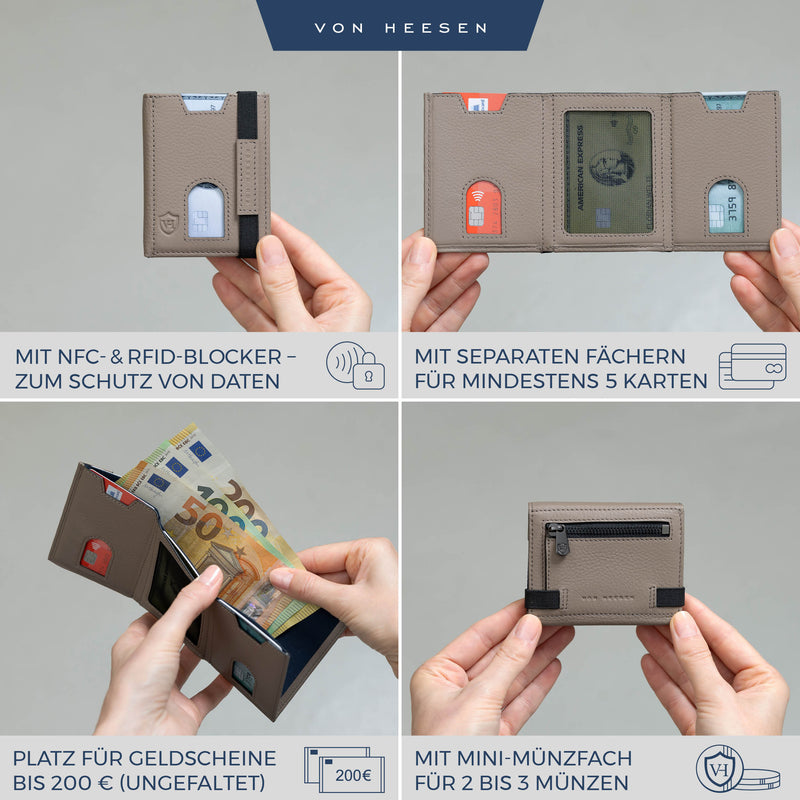 Slim Wallet mit RFID-Schutz, 5 Kartenfächer und Mini-Münzfach