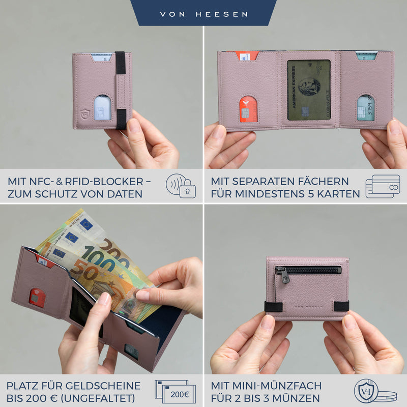 Slim Wallet mit RFID-Schutz, 5 Kartenfächer und Mini-Münzfach