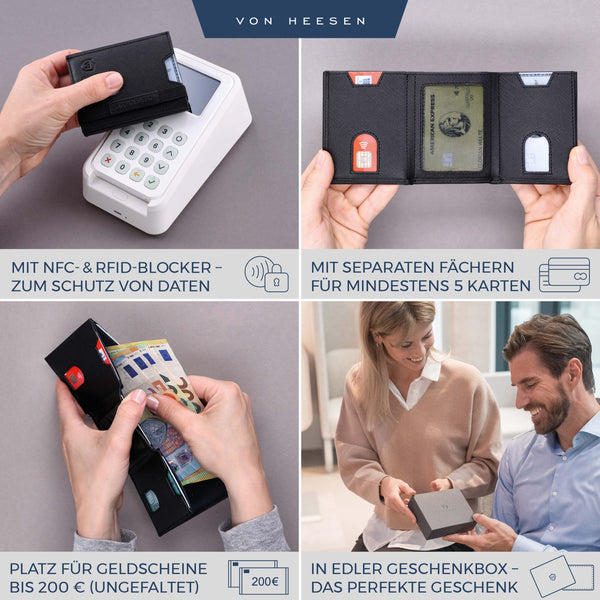 Slim Wallet mit RFID-Schutz, 5 Kartenfächer und Mini-Münzfach