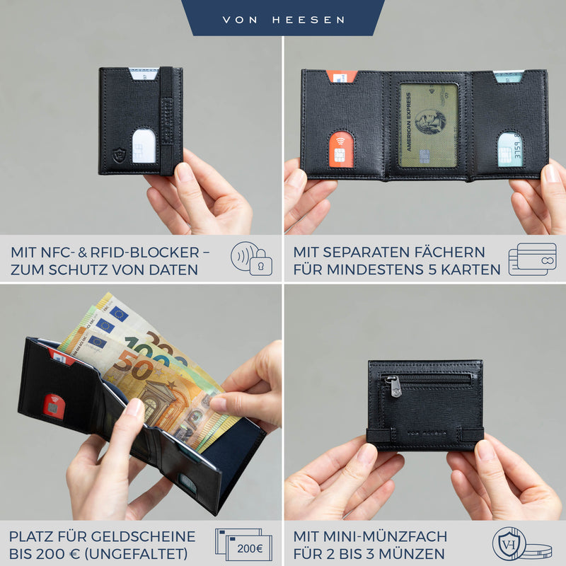 Slim Wallet mit RFID-Schutz, 5 Kartenfächer und Mini-Münzfach