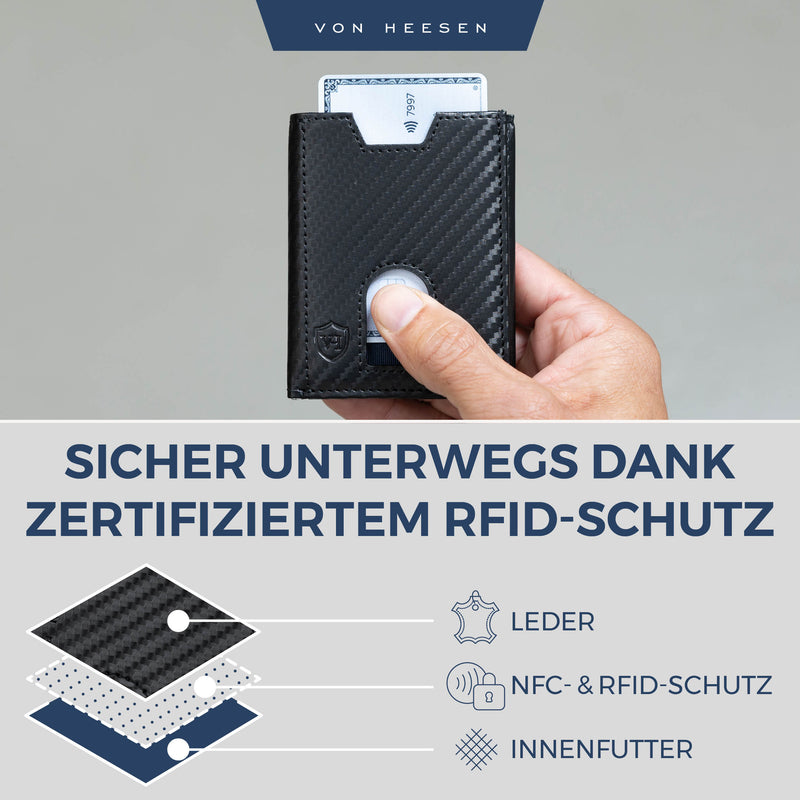 Slim Wallet mit RFID-Schutz, 5 Kartenfächer und Mini-Münzfach