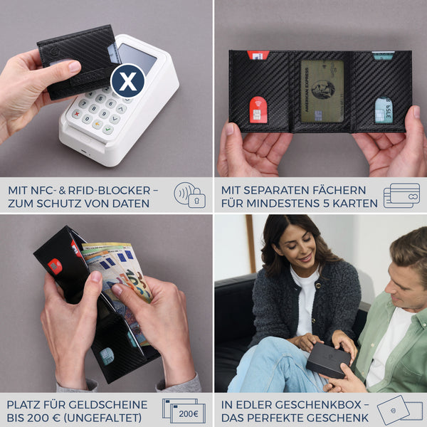 Slim Wallet mit RFID-Schutz, 5 Kartenfächer und Mini-Münzfach