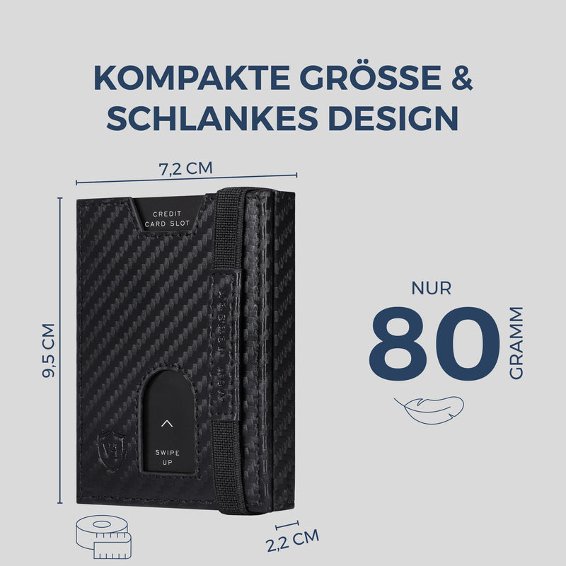 Slim Wallet mit RFID-Schutz, 5 Kartenfächer & Mini-Münzfach (Carbon)