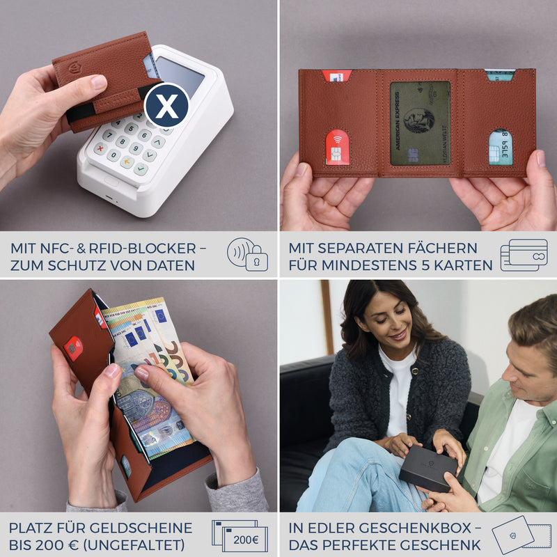 Slim Wallet mit RFID-Schutz, 5 Kartenfächer & Mini-Münzfach (Genarbt)