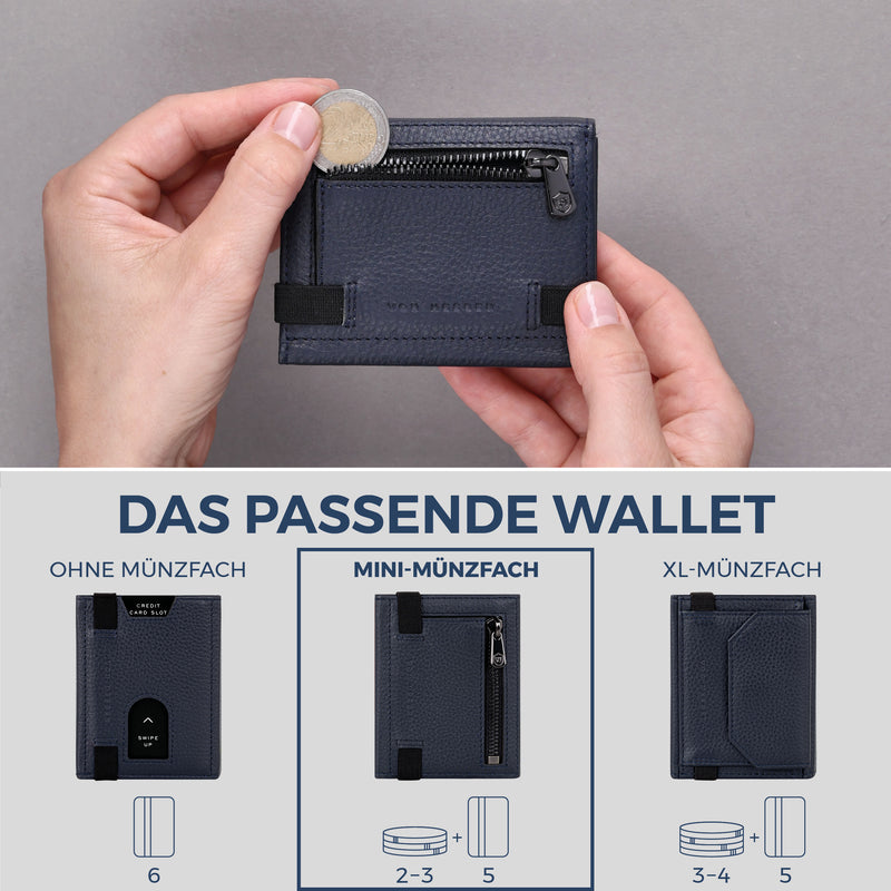 Slim Wallet mit RFID-Schutz, 5 Kartenfächer & Mini-Münzfach (Genarbt)