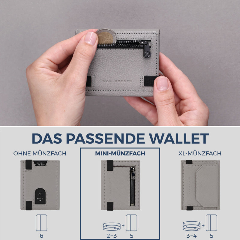Slim Wallet mit RFID-Schutz, 5 Kartenfächer & Mini-Münzfach (Genarbt)