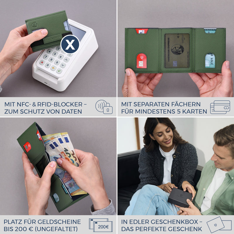 Slim Wallet mit RFID-Schutz, 5 Kartenfächer & Mini-Münzfach (Genarbt)