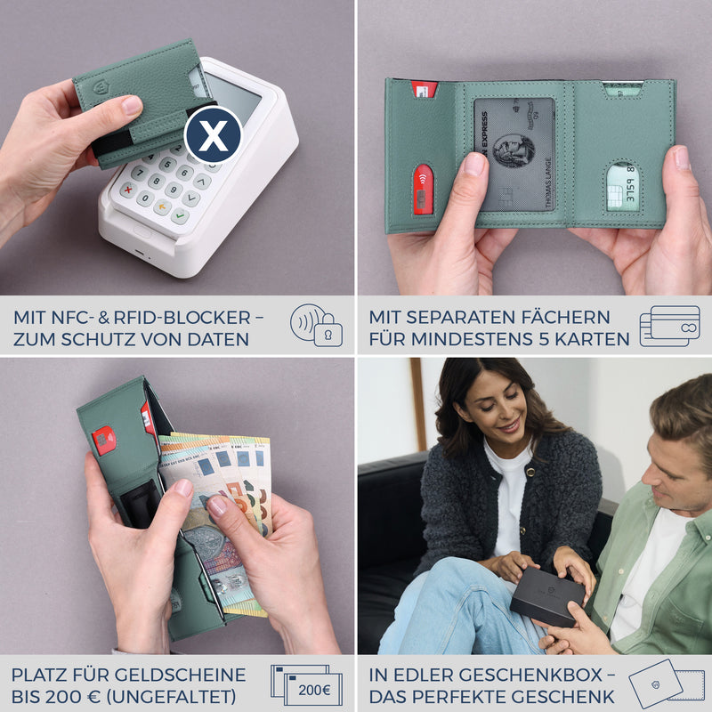 Slim Wallet mit RFID-Schutz, 5 Kartenfächer & Mini-Münzfach (Genarbt)