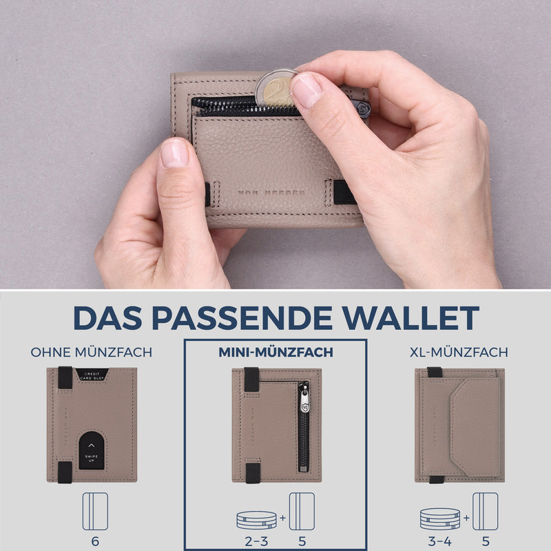 Slim Wallet mit RFID-Schutz, 5 Kartenfächer & Mini-Münzfach (Genarbt)
