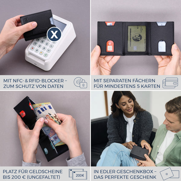 Slim Wallet mit RFID-Schutz, 5 Kartenfächer & Mini-Münzfach (Saffiano)
