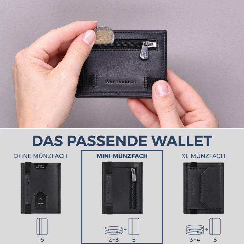 Slim Wallet mit RFID-Schutz, 5 Kartenfächer & Mini-Münzfach (Glatt)