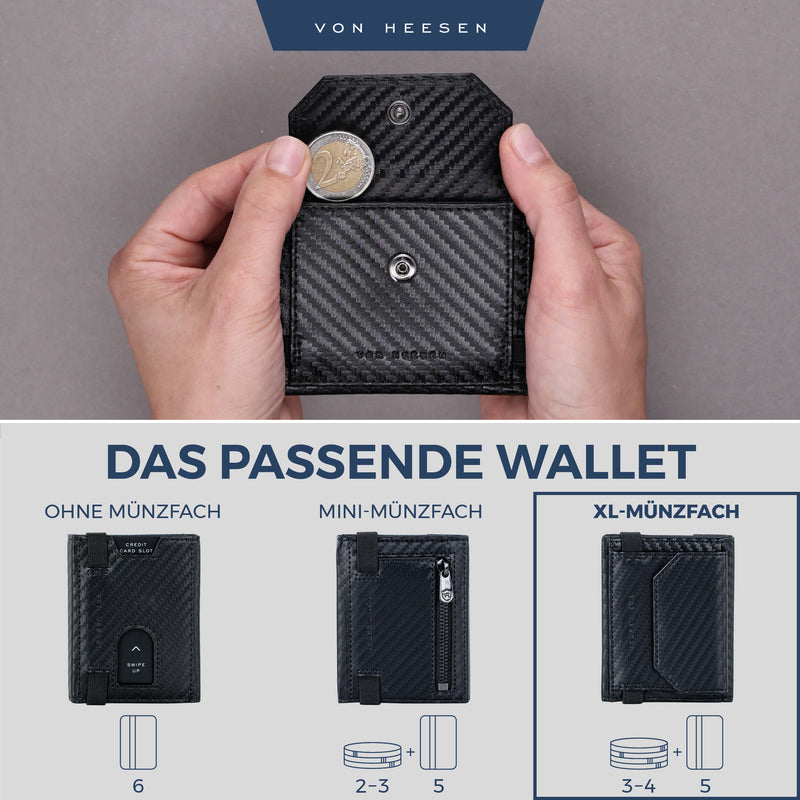 Slim Wallet mit RFID-Schutz, 5 Kartenfächer und XL-Münzfach