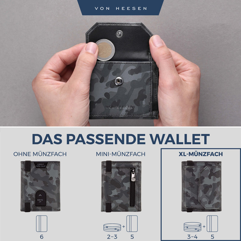 Slim Wallet mit RFID-Schutz, 5 Kartenfächer und XL-Münzfach