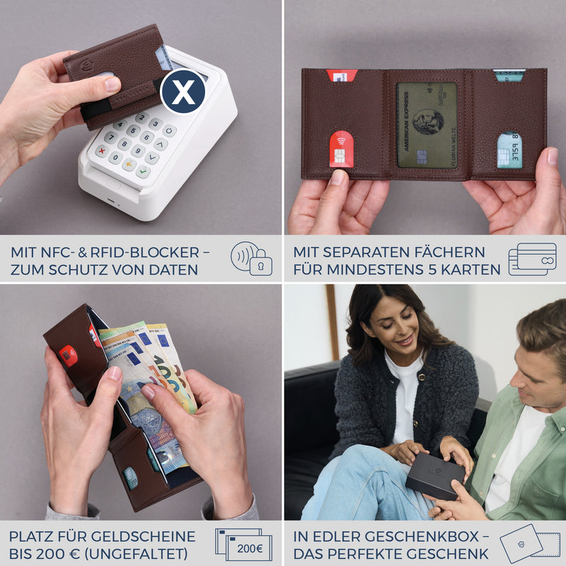 Slim Wallet mit RFID-Schutz, 5 Kartenfächer & XL-Münzfach (Genarbt)
